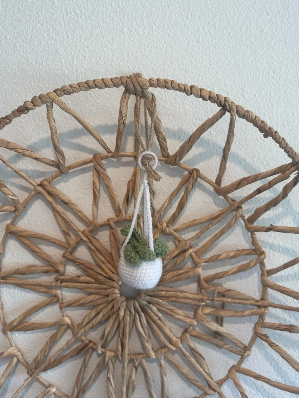 White Crochet Hanging Planter with Green Faux Succulents